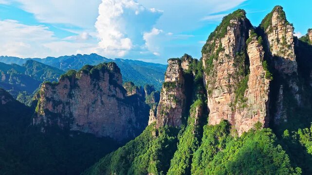 Dramatic quartz sandstone pillars and lush forest in Zhangjiajie National Forest Park, Hunan, China