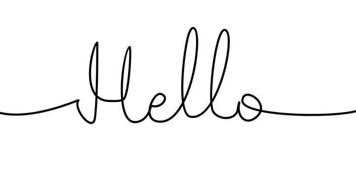 Hello - continuous one line. Modern calligraphy quote line script word hello. Calligraphic inscription word