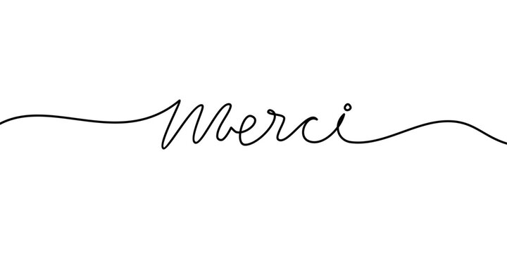 Merci - continuous one line. Modern calligraphy quote line script word merci. france word Calligraphic inscription word