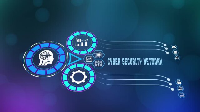  Futuristic cyber security network interface with digital brain icon and data protection gear system for global information safety.
