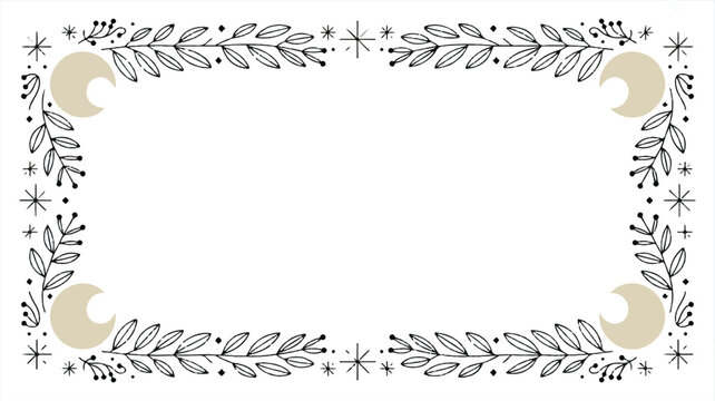 whimsical moon and leaf border frame with stars