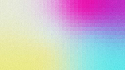 Fototapeta premium Soft pastel gradient background with a subtle grid pattern and grainy noise texture. Vibrant pink, purple, blue, and yellow hues blend seamlessly.