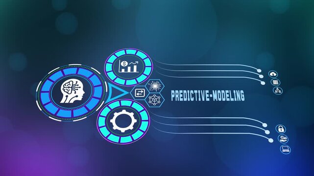 Advanced predictive modeling and data analysis concept featuring financial growth charts and cognitive artificial intelligence system.