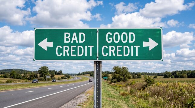 Bad credit vs good credit direction road sign decision concept