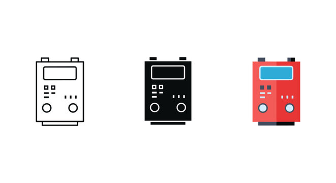 Set of three multimeter icons for electrical testing and diagnostics