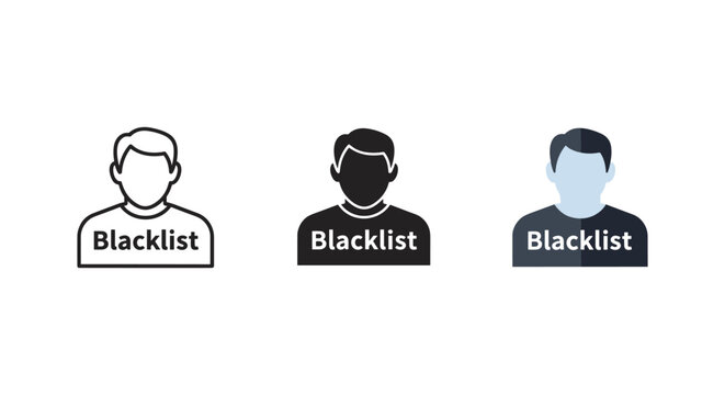 Three faceless business professionals with blacklist concept labels for security and compliance