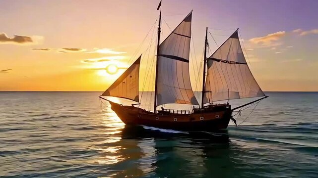 Sailing ship at sunset