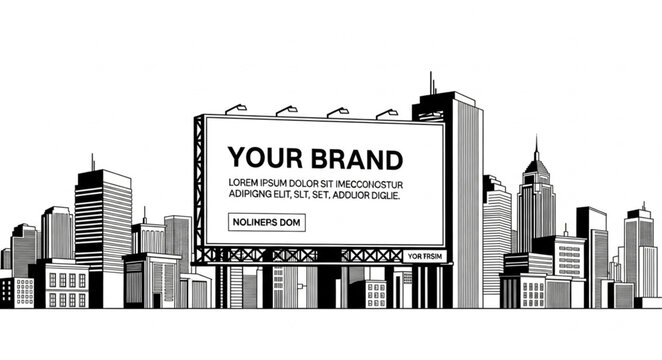 Billboard advertising your brand in a city skyline illustration.