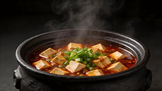 Steaming tofu stew in pot