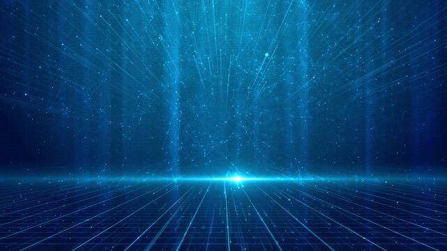 4K 3D cyberpunk style Sci-Fi laser grid landscape. Digital cyber surface style abstract technology dark background. random dots grid. data, hi-tech virtual space animation motion graphics backdrop