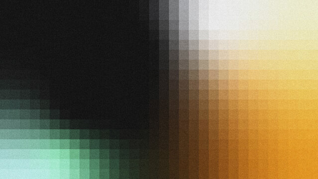 Abstract textured background with a grainy noise effect, featuring a smooth color gradient split into cool teal-green and warm golden-orange tones, arranged in a subtle pixelated pattern.