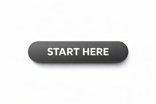 Modern gray button labeled start here for user interface design