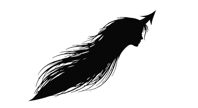Silhouette of a person with flowing hair transitioning into an arrow, symbolizing direction and aspiration.