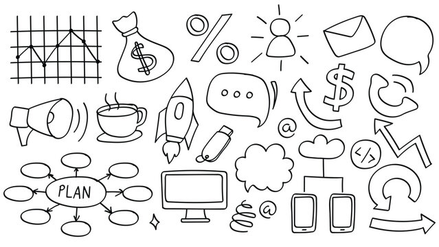 Business Strategy Doodle Line Art Bundle.Vector Illustration
