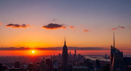 Naklejka premium New York City Skyline at Sunset, Empire State Building, Urban Landscape