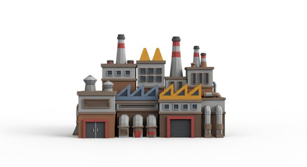 Fototapeta premium Cartoon style factory building with multiple chimneys.