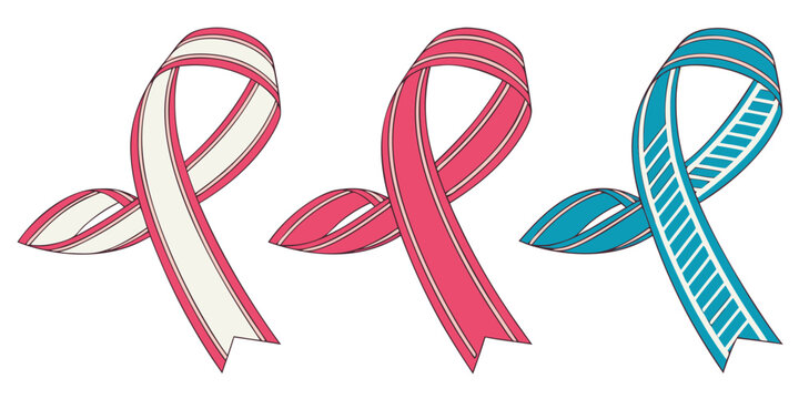 Three colored awareness ribbons for cancer support Vector