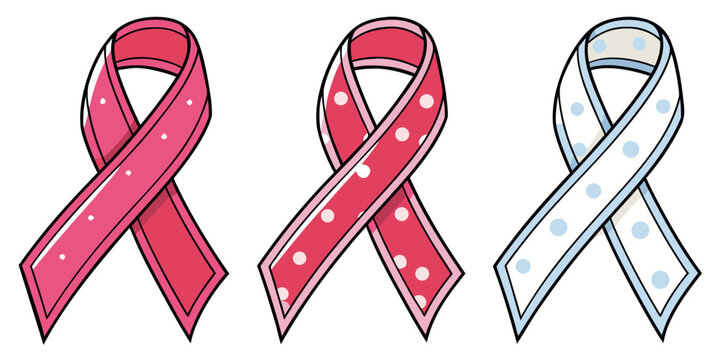 three awareness ribbons in different colors and patterns Vector