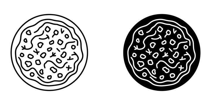 Minced meat pizza line icon set featuring traditional round italian pie with seasoned beef and herbal toppings for pizzerias and food delivery services graphic representation of classic flatbread.
