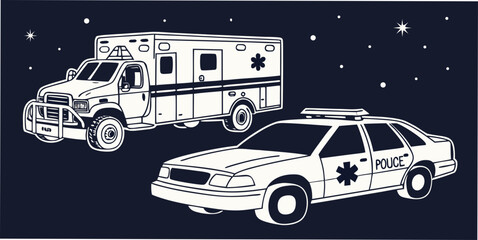 a police car and an ambulance under the stars Vector ©  MST RABEYA  BEGUM