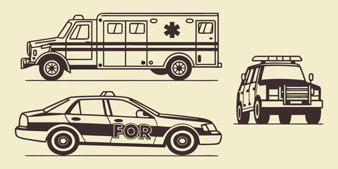 a police car and ambulance in a line drawing style Vector ©  MST RABEYA  BEGUM