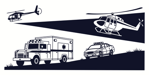 emergency vehicles and helicopter on a rescue mission Vector ©  MST RABEYA  BEGUM
