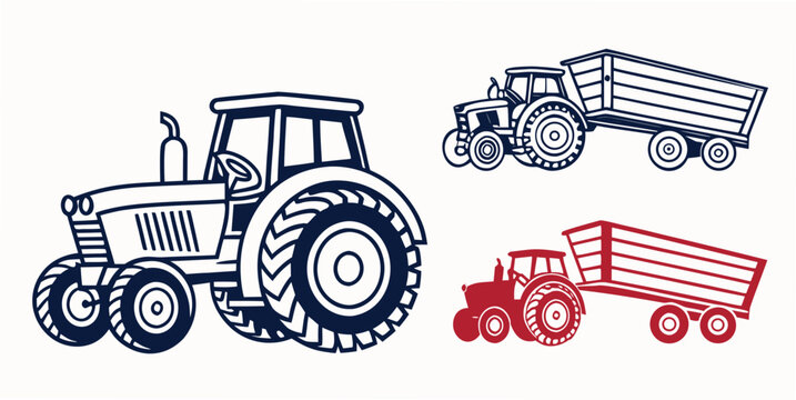 a tractor with a trailer and a wagon Vector