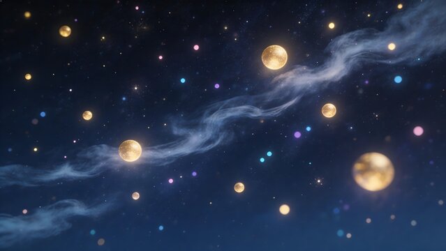 Starry sky with glowing orbs and nebula