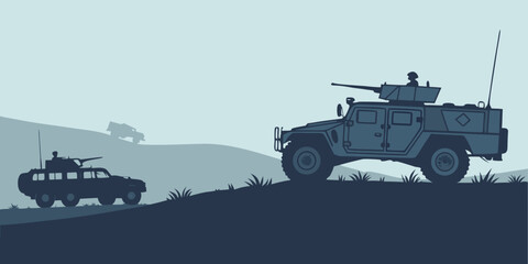 Fototapeta premium military vehicles on a hill Vector