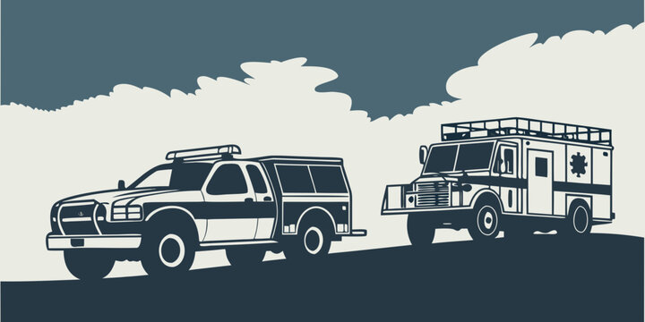 a truck and a camper are driving down the road Vector
