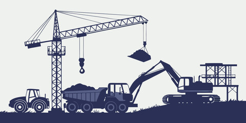 construction site with crane, excavator, and dump truck Vector ©  MST RABEYA  BEGUM