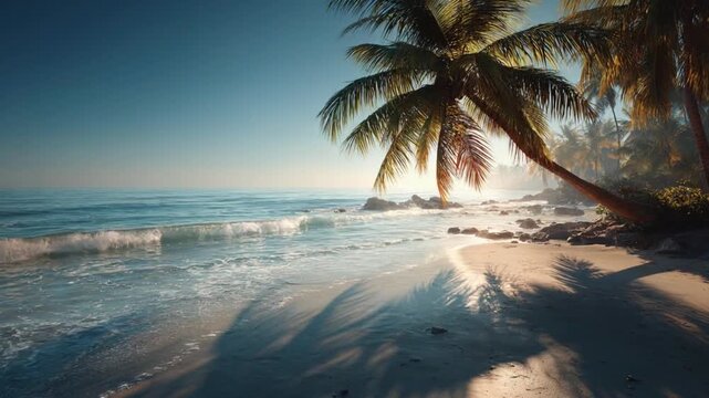 Tropical beach with palm trees ocean 1.