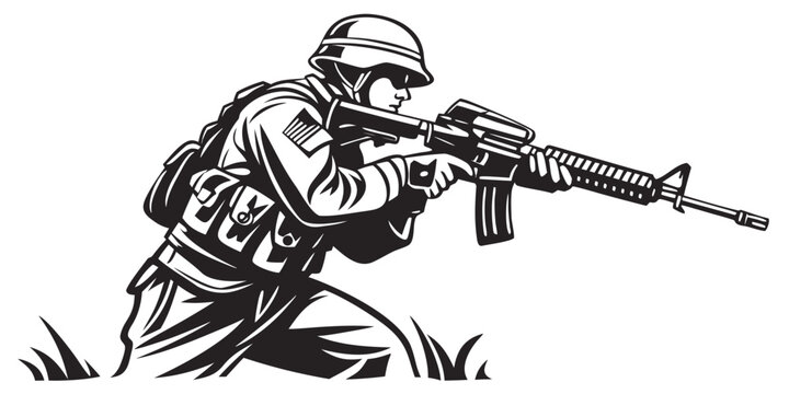 soldier in combat stance with rifle Vector
