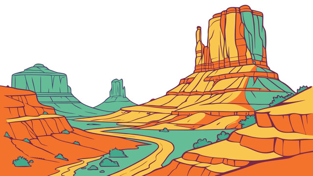 a large rock formation in a desert landscape Vector