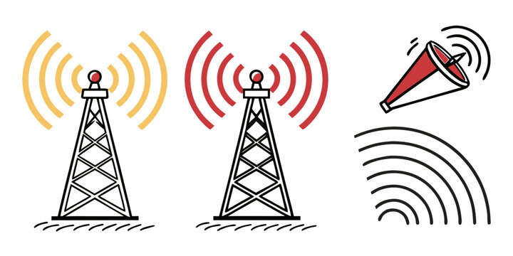 cell towers with signal waves Vector
