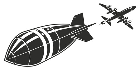 a black and white drawing of a bomber plane chasing a zeppelin Vector ©  MST RABEYA  BEGUM