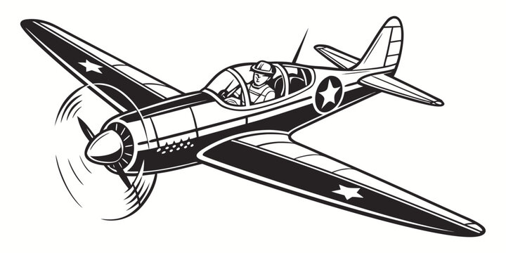 a black and white drawing of a vintage airplane Vector