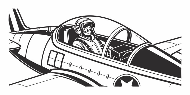 pilot sitting in the cockpit of a small airplane Vector