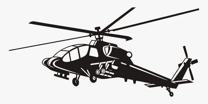a black helicopter with a long tail and rotor blades Vector