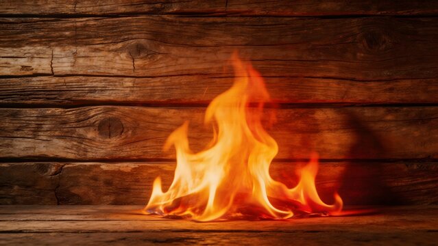 Flames on wooden surface