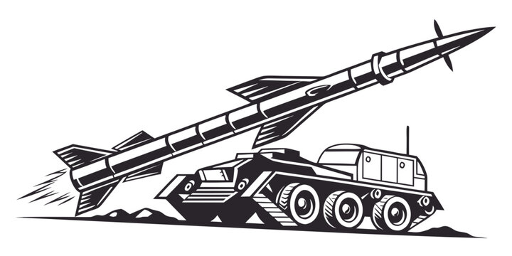 a large military missile on a launcher vehicle Vector