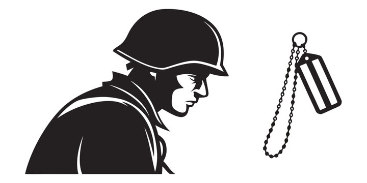 a soldier wearing a helmet and a dog tag Vector