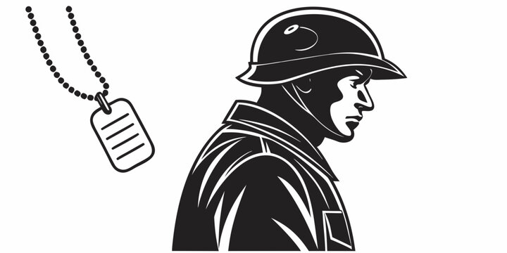 soldier wearing a helmet and dog tag necklace Vector