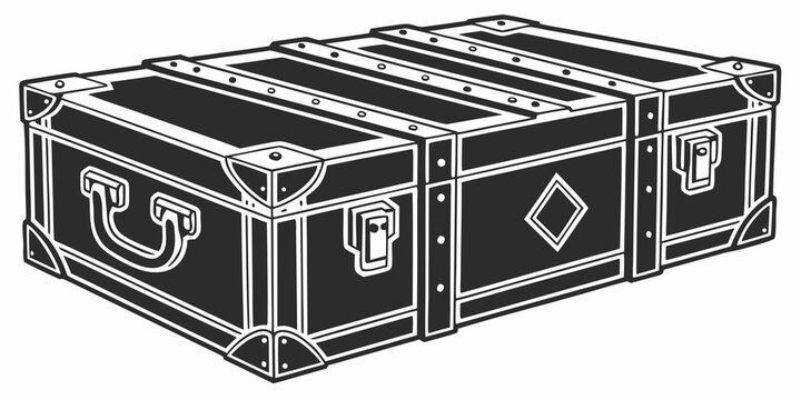 a black wooden chest with metal bands and a diamond shaped lock Vector