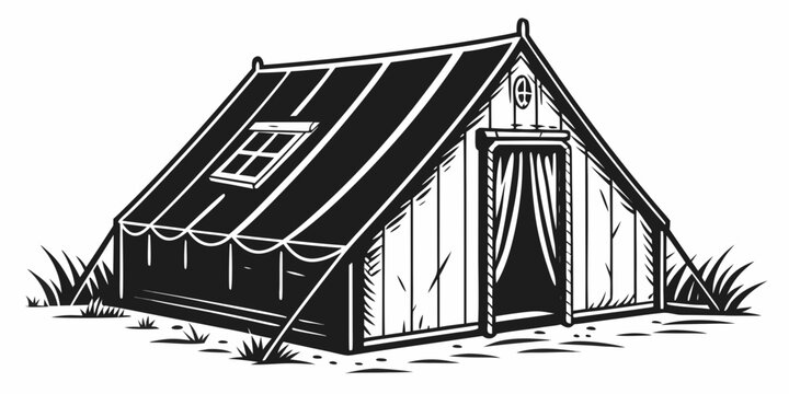 a small wooden shed with a sloping roof Vector