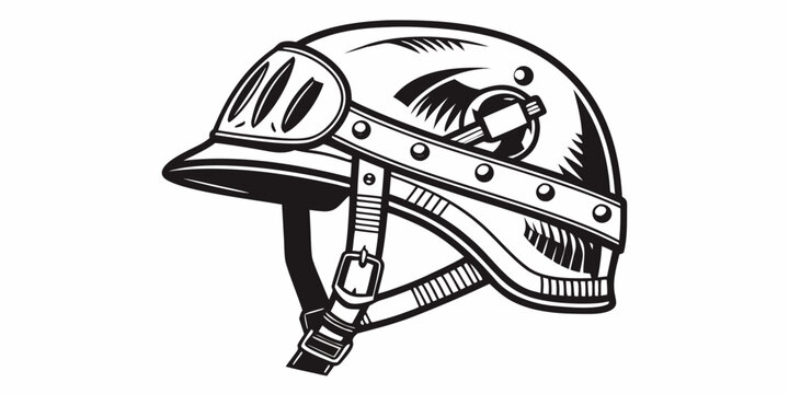 a black and white drawing of a motorcycle helmet Vector