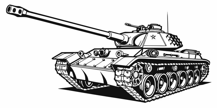 a black and white drawing of a military tank Vector