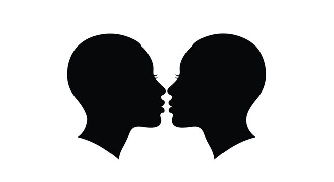 Silhouettes of two people facing each other, heads close in an intimate moment.