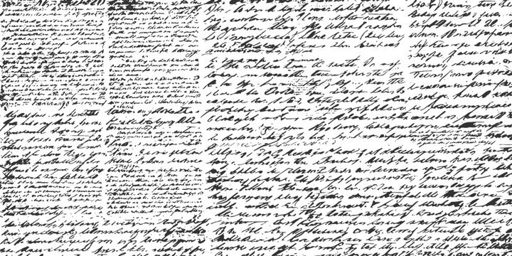 Abstract vintage grunge handwriting texture seamless background with illegible cursive script and old manuscript writing vector illustration.