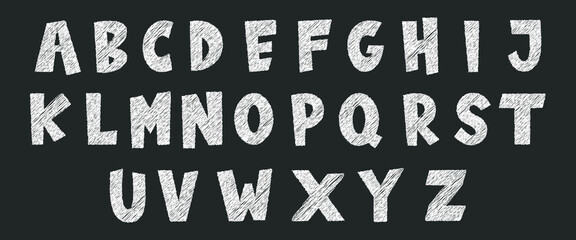 Hand drawn chalk alphabet letters on blackboard texture background, sketch style uppercase typography set, creative doodle font design for education, school, branding and poster use © Parul